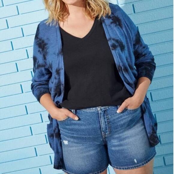 TORRID Navy Tie Dye Button Front Cardigan Sz 0 - Picture 1 of 10